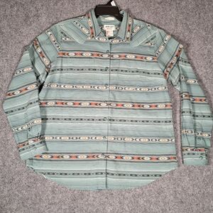 Ariat Real Shirt Womens L Billie Jean Blue Gemstone Stripe Western Aztec Button